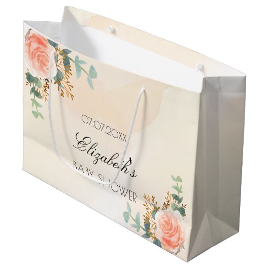 Baby shower roos goudfloreucalyptus groot cadeauzakje (Voorkant Gekanteld)