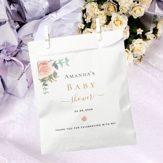 Baby shower roos goudfloreucalyptuselegant bedankzakje