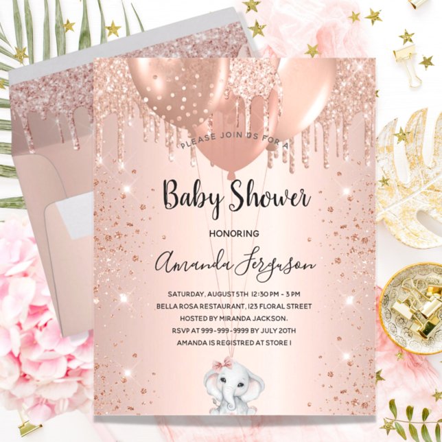 Baby shower roos goudglitter-olifant (Creator heeft geüpload)
