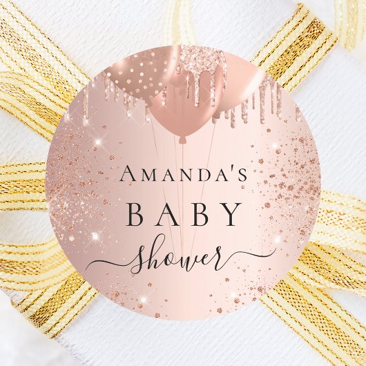 Baby shower roos goudglitterballonglansglansglansg ronde sticker