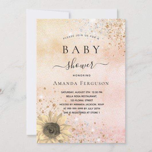 Baby shower roos goudhoudende zonnebloempitter kaart (Voorkant)