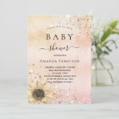 Baby shower roos goudhoudende zonnebloempitter kaart (Staand voorkant)