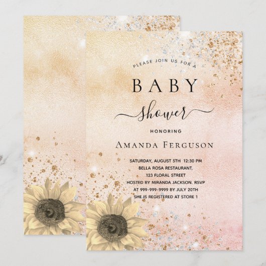 Baby shower roos goudhoudende zonnebloempitter kaart (Voorkant / Achterkant)