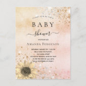 Baby shower roos goudhoudende zonnebloempitter uitnodiging briefkaart (Voorkant)