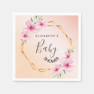 Baby shower roos goudroze floralen geometrisch servet