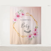 Baby shower roos goudzwarte roze floralen geometri wandkleed (Voorkant)