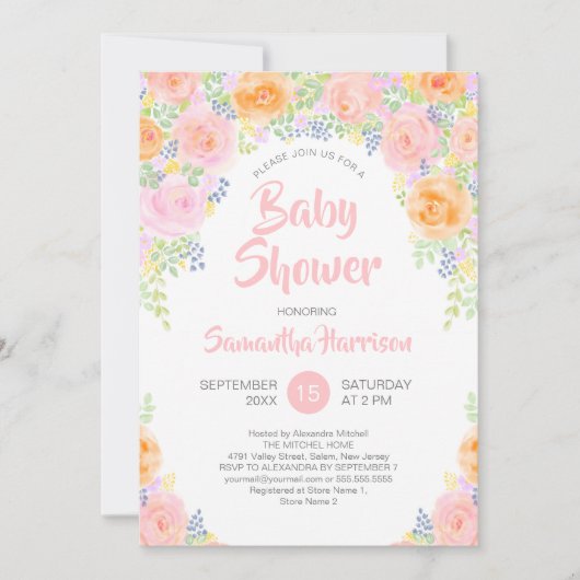 Baby shower Roses Waterverf Floral Girly Kaart (Voorkant)
