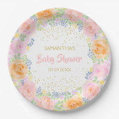 Baby shower Roses Waterverf Floral Girly Papieren Bordje (Voorkant)