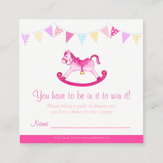 Baby shower-rotaarten voor paardenracewagens informatiekaartje (Achterkant)