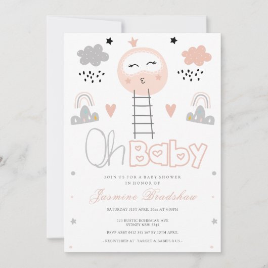 Baby shower route naar de maan Oh Baby Kaart (Voorkant)