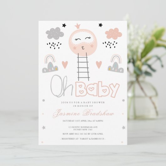 Baby shower route naar de maan Oh Baby Kaart (Staand voorkant)