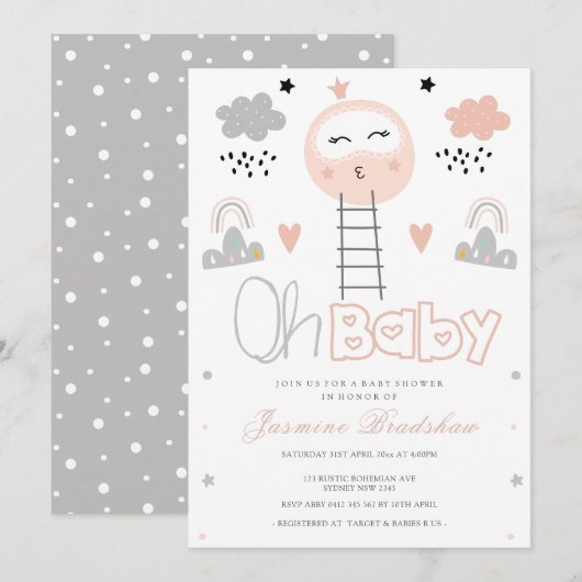 Baby shower route naar de maan Oh Baby Kaart (Voorkant / Achterkant)