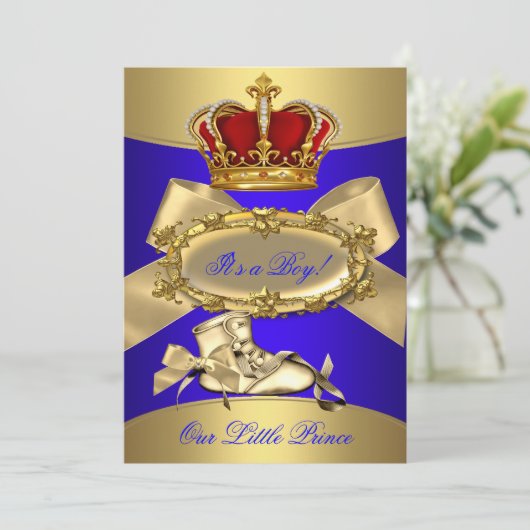 Baby shower Royal Blue Boy kroonprins Kaart (Staand voorkant)
