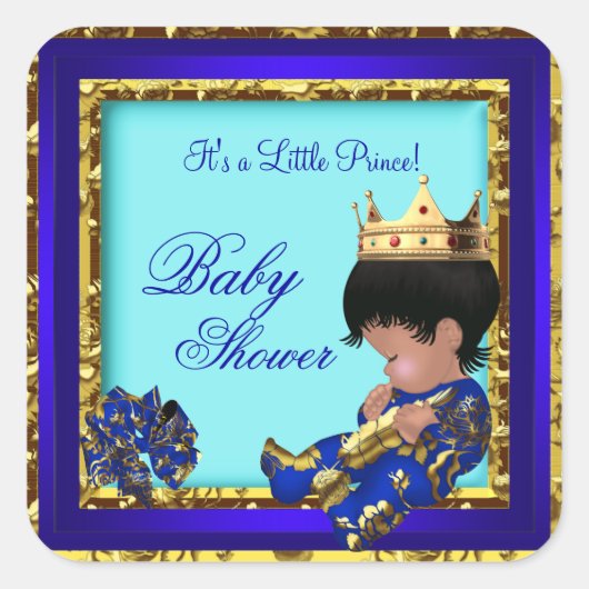 Baby shower Royal Blue Boy kroonprins Vierkante Sticker (Voorkant)