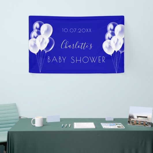Baby shower royal blue boy witte ballonnen spandoek (Beurs)