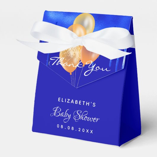 Baby shower royal blue gold ballonnen dank u bedankdoosjes (Voorkant Zijde)