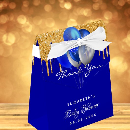 Baby shower royal blue gold ballonnen dank u bedankdoosjes