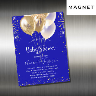 Baby shower royal blue gold ballonnen luxe magnetische uitnodiging