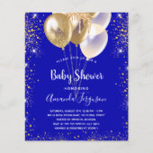 Baby shower royal blue gold budget uitnodiging flyer (Voorkant)