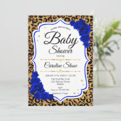 Baby shower - Royal Blue Gold Leopard Print Kaart (Staand voorkant)