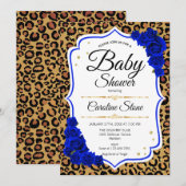 Baby shower - Royal Blue Gold Leopard Print Kaart (Voorkant / Achterkant)