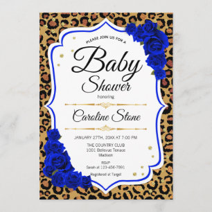 baby shower - Royal Blue Gold Leopard Print Kaart