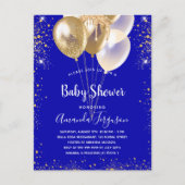 Baby shower royal blue goudballonnen uitnodiging briefkaart (Voorkant)