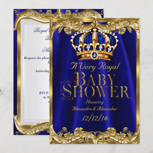Baby shower Royal Blue Navy Gold Crown Kaart