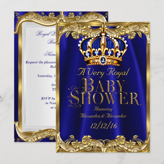 Baby shower Royal Blue Navy Gold Crown Kaart (Voorkant / Achterkant)