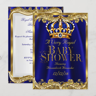 Baby shower Royal Blue Navy Gold Crown Kaart