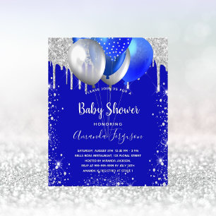 Baby shower royal blue zilver - uitnodiging tot he flyer