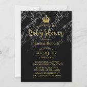 Baby shower Royal Gold Crown Elegant Black Marble Kaart (Voorkant)