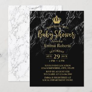 Baby shower Royal Gold Crown Elegant Black Marble Kaart