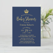 Baby shower Royal Gold Crown Elegant Navy Blue Kaart (Staand voorkant)