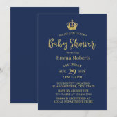 Baby shower Royal Gold Crown Elegant Navy Blue Kaart (Voorkant / Achterkant)