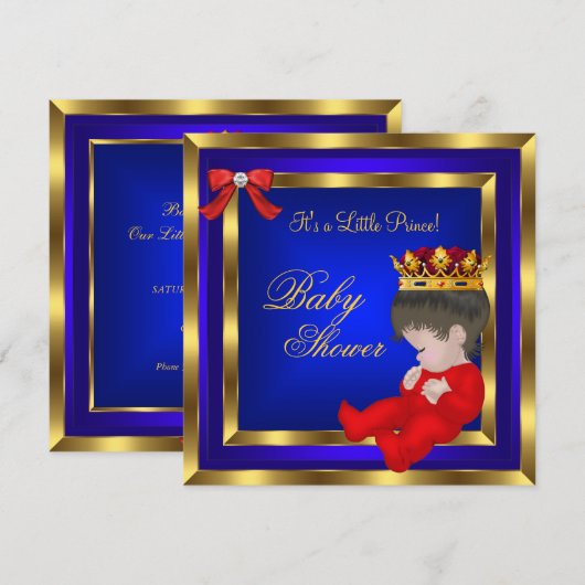 Baby shower Royal Red Blue Boy kroonprins 3 Kaart (Voorkant / Achterkant)