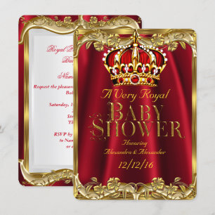Baby shower Royal Regal Red Gold Crown Kaart