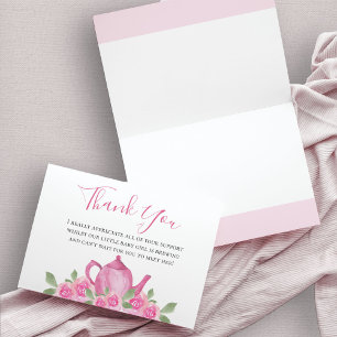 Baby Shower Roze Aquarel Bloem-Theepot Bedankkaart