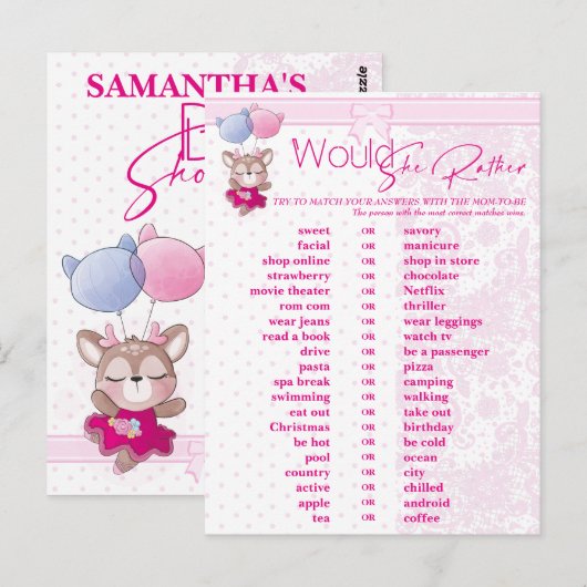 Baby Shower. Roze Baby Dee Voorspelling en Advies. Briefkaart (Voorkant / Achterkant)