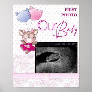 Baby Shower. Roze Baby Herten Poster