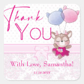 Baby Shower. Roze Baby Herten Vierkante Sticker (Voorkant)