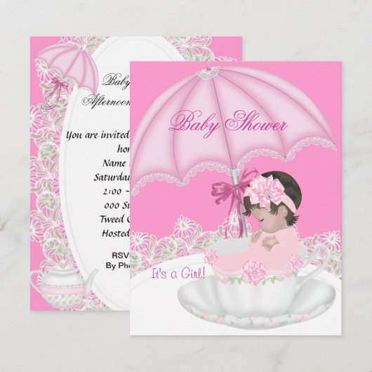  Baby shower Roze Baby in Teacup Kaart (Voorkant / Achterkant)