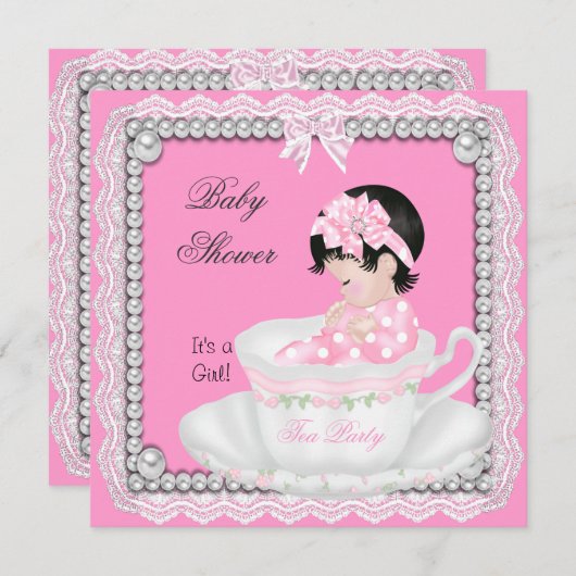  Baby shower Roze Baby in Teacup Kaart (Voorkant / Achterkant)