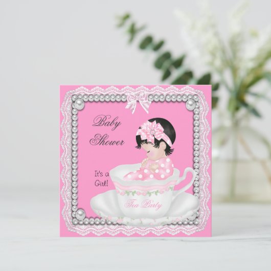  Baby shower Roze Baby in Teacup Kaart (Staand voorkant)