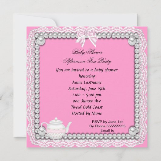Baby shower Roze Baby in Teacup Kaart (Achterkant)