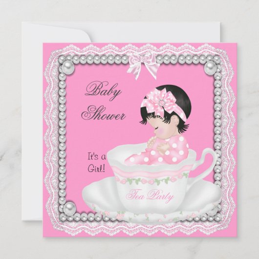  Baby shower Roze Baby in Teacup Kaart (Voorkant)