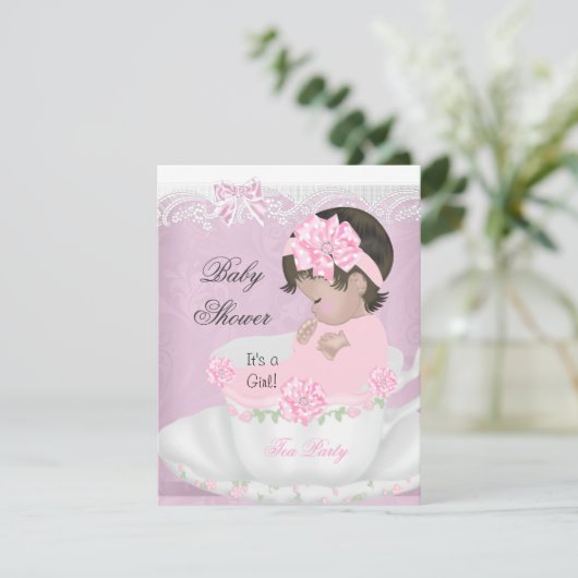 Baby shower Roze Baby in Teacup Kaart (Staand voorkant)