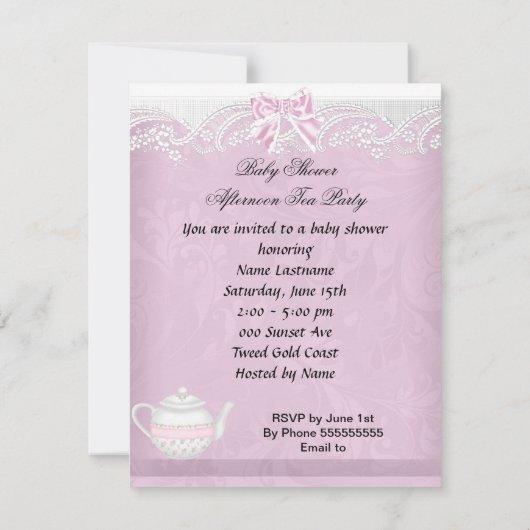  Baby shower Roze Baby in Teacup Kaart (Achterkant)