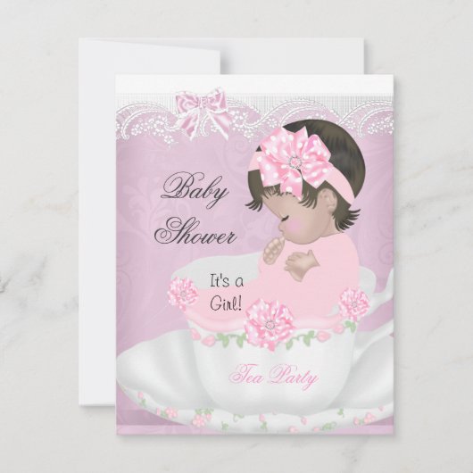  Baby shower Roze Baby in Teacup Kaart (Voorkant)