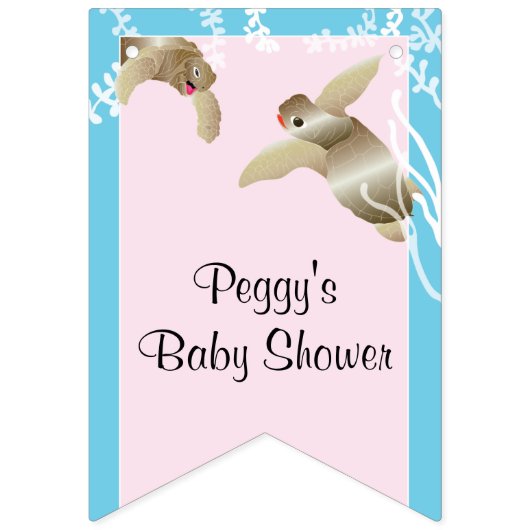 Baby shower roze/Baby schildpad, slikstaart banner (Zestiende vlag)